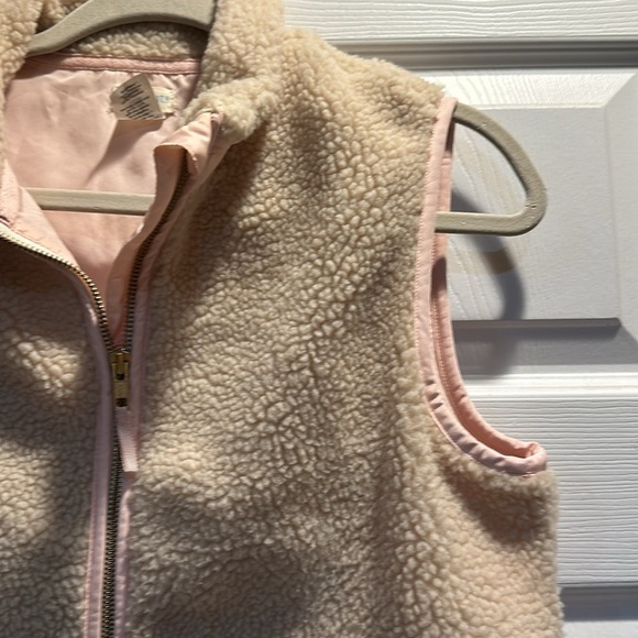 Crewcuts Tan Sherpa Fleece Zip Front Winter Vest 14 Pink Trim - Picture 4 of 6